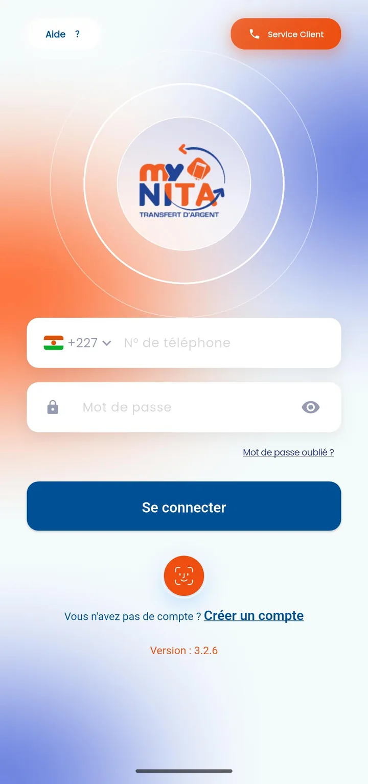 Écran de connexion de l'application MyNITA